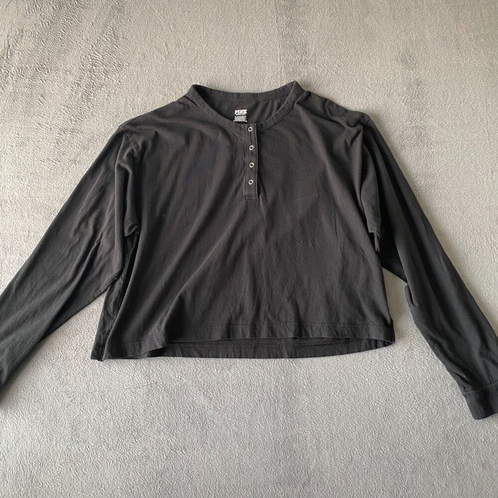 Women's Victoria Secret PINK Long Sleeve Henley Crop Top